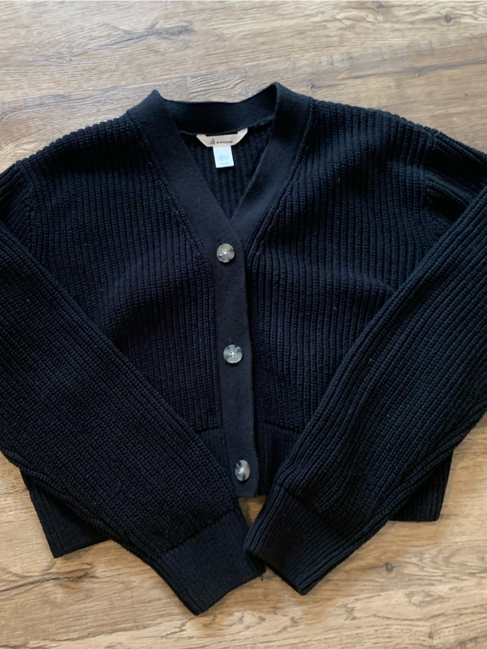 Women's Black Ribbed Button-Front Cardigan Sweater